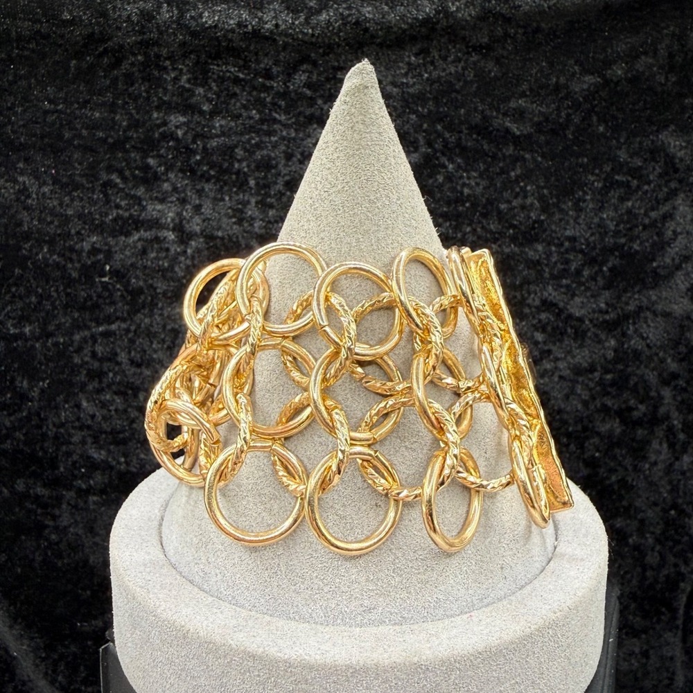 Vintage Estate Chainmail Bracelet Gold Tone Textured Links 7.5”